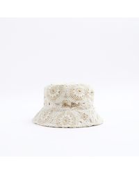 River Island - Cream Crochet Bucket Hat - Lyst