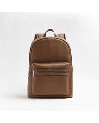 River Island - Brown Faux Leather Zip Fastening Backpack - Lyst