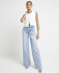 River Island - Blue High Waisted Flared Wide Leg Jeans - Lyst