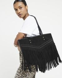 River Island - Black Leather Studded Shopper Bag - Lyst