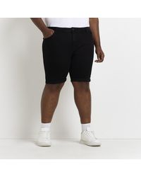 River Island - Big & Tall Skinny Fit Black Denim Shorts - Lyst