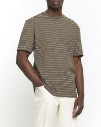 River Island - Khaki Regular Fit Ri Studio Stripe T-shirt - Lyst