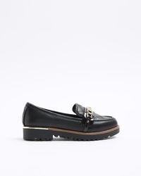 River Island - Black Quilted Chain Loafers - Lyst