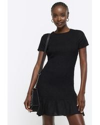 River Island - Black Shirred Peplum T-shirt Mini Dress - Lyst