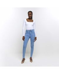 River Island - High Waisted Skinny Cargo Jeans - Lyst