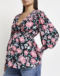 River Island - Black Floral Maternity Wrap Top - Lyst
