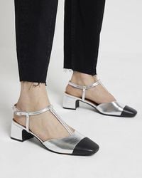 River Island - Block Heeled Court Shoes - Lyst
