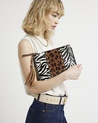 River Island - Leather Animal Print Clutch Bag - Lyst