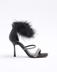 River Island - Black Feather Strap Heeled Sandals - Lyst