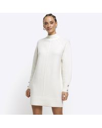 River Island - Cream Knitted Cosy Jumper Mini Dress - Lyst