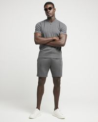River Island - Grey Slim Fit Textured Shorts - Lyst