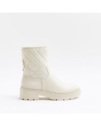 River Island Cream Quilted Boots - Natural