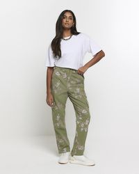 River Island - Embroidered Floral Cargo Trousers - Lyst