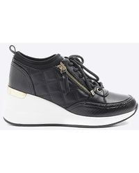 River Island - Quilted Side Zip Wedge Trainers - Lyst