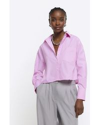 River Island - Pink Stripe Long Sleeve Crop Shirt - Lyst