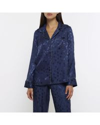 River Island - Navy Jacquard Star Pyjama Shirt - Lyst