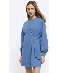 River Island - Blue Tie Side Sweatshirt Mini Dress - Lyst