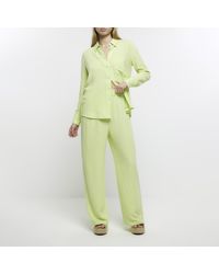 River Island - Lime Wide Leg Trousers With Linen - Lyst