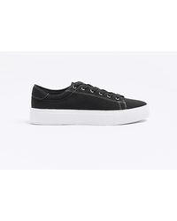 River Island - Black Lace Up Canvas Trainers - Lyst