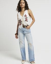 River Island - Petite Cream Embroidered Floral Corset Top - Lyst