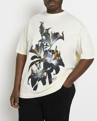 River Island - Ecru Oversized Fit Graphic T-shirt - Lyst