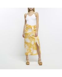 River Island - Orange Floral Print Wrap Midi Skirt - Lyst