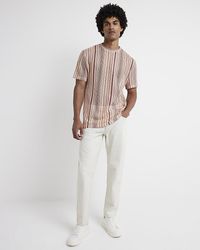 River Island - Pink Regular Fit Crochet Stripe T-shirt - Lyst