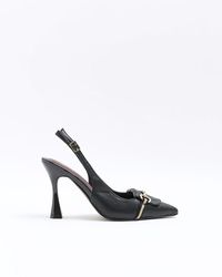 River Island - Black Chain Sling Back Heeled Court Shoes - Lyst