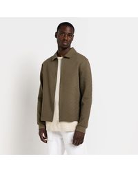 River Island - Khaki Slim Fit Quilted Zip Up Shacket - Lyst