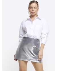River Island - Petite Silver Metallic Mini Skirt - Lyst