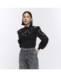 River Island - Lace Frill Long Sleeve Top - Lyst