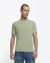 River Island - Green Slim Fit Textured Knit T-shirt - Lyst