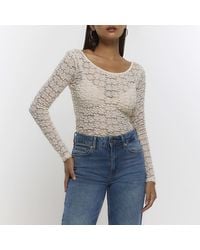 River Island - White Lace Floral Long Sleeve Top - Lyst