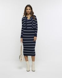 River Island - Navy Knit Stripe Bodycon Midi Dress Set - Lyst