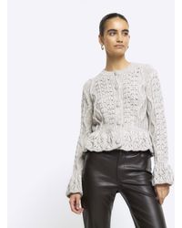 River Island - Cream Embellished Peplum Cardigan - Lyst