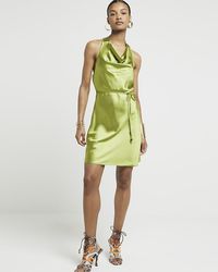 River Island - Green Satin Open Back Slip Mini Dress - Lyst