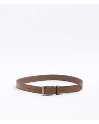 River Island - Brown Faux Leather Buckle Belt - Lyst