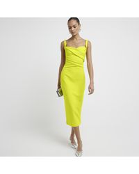 River Island - Green Ruched Open Back Bodycon Midi Dress - Lyst