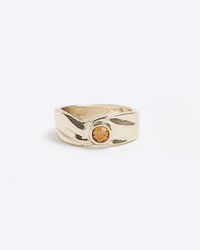 River Island - Gold Amber Stone Band Ring - Lyst