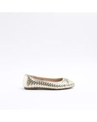River Island - Gold Weave Bow Ballet Pumps - Lyst