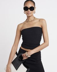 River Island - Black Textured Ruched Tube Top - Lyst