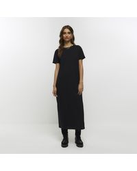 River Island - Black Short Sleeve T-shirt Midi Dress - Lyst