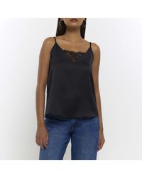 River Island - Black Lace Detail Cami Top - Lyst