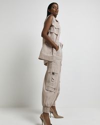 River Island Beige Cargo Trousers - Natural