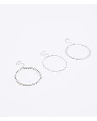 River Island - Silver Colour Chain Anklet Multipack - Lyst
