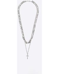 River Island - Silver Colour Multirow Cross Necklace - Lyst