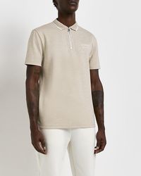 River Island - Ecru Embroidered Short Sleeve Polo - Lyst
