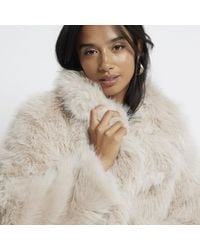 River Island - Petite Cream Faux Fur Short Jacket - Lyst