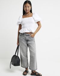 River Island - Petite Grey Relaxed Straight Fit Crop Jeans - Lyst