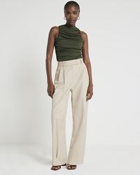 River Island - Khaki Ruched High Neck Top - Lyst